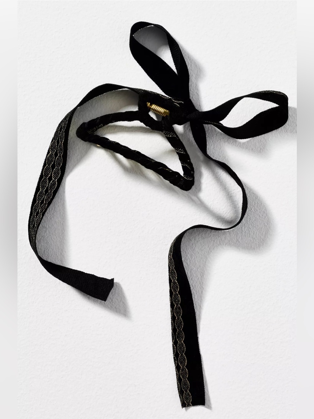 NWT Anthropologie Velvet Bow Hair Claw Clip Black & Gold